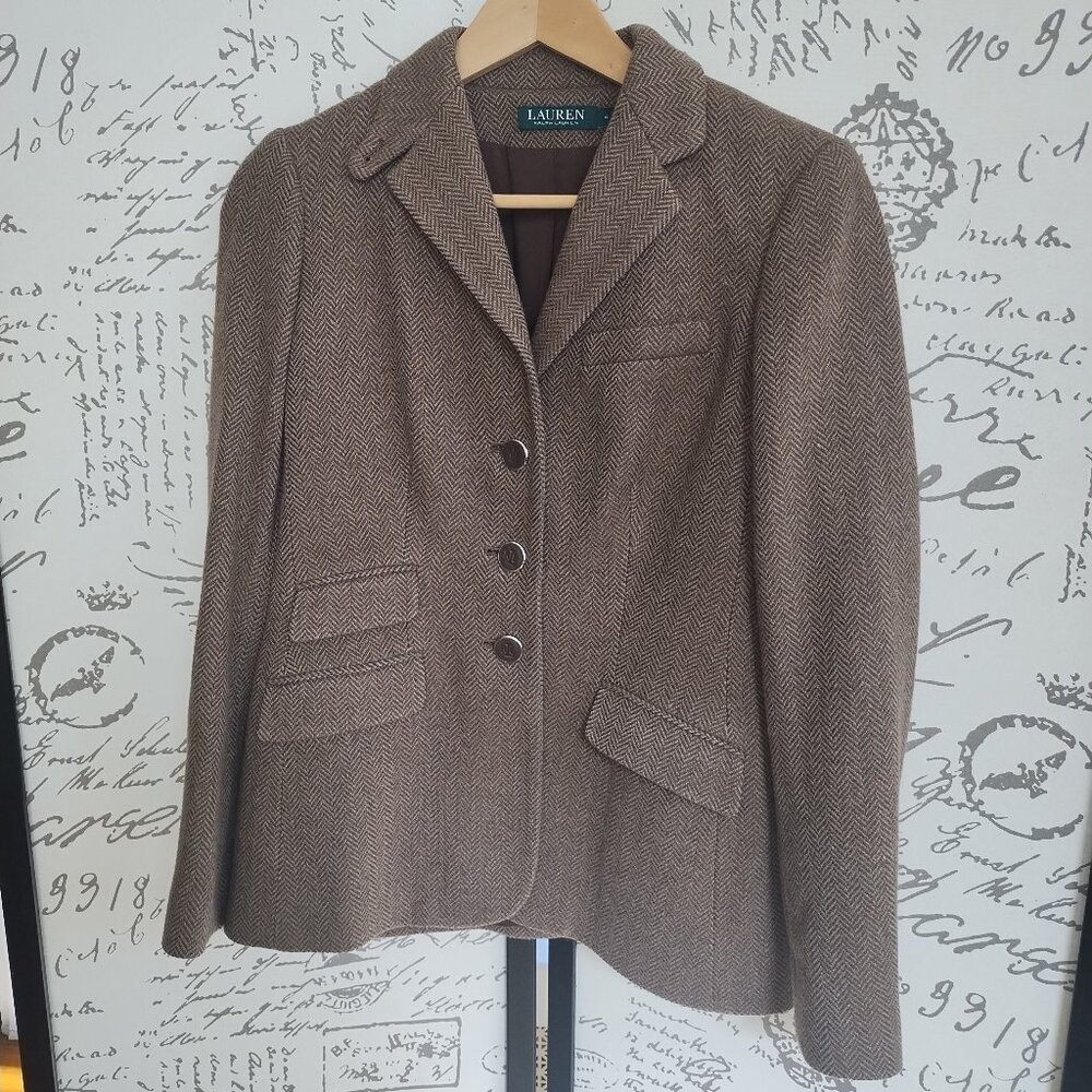 Brown Wool Herringbone Blazer Lauren by Ralph Lauren (4)